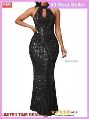 Sleeveless Halter Neck Sequin Mermaid Maxi Dress